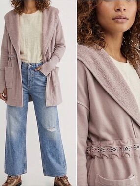 Free People Studio City Cardi Sweater Size Small Hooded Light Dusty Pink